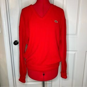 Vintage Izod Lacoste Crocodile Orlon V Neck Red Pullover Knit Sweater Men L